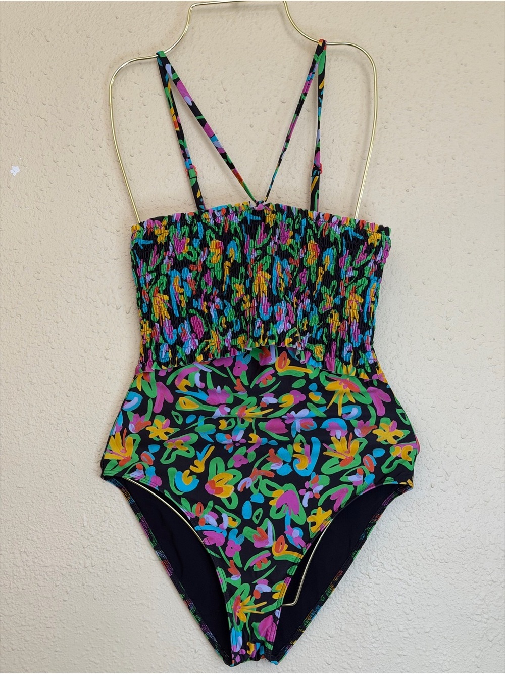 Tanya Taylor | Smocked Black Floral One-Piece Swimsuit - Size Small - Picture 2 of 5